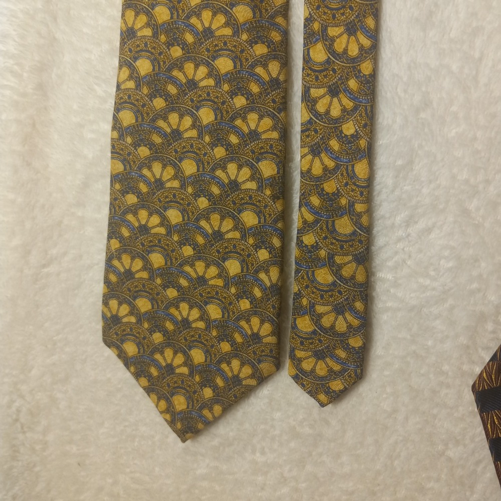 METROPOLITAN MUSEUM OF ART 100% Silk Tie Men Gold Blue Art Deco Geometri Necktie